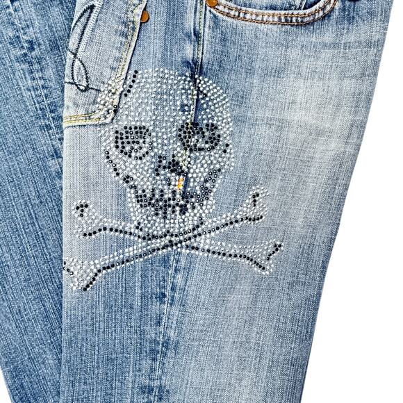 Anoname Skull Flare Jeans Rhinestone Y2K - Size 29 - Picture 4 of 8